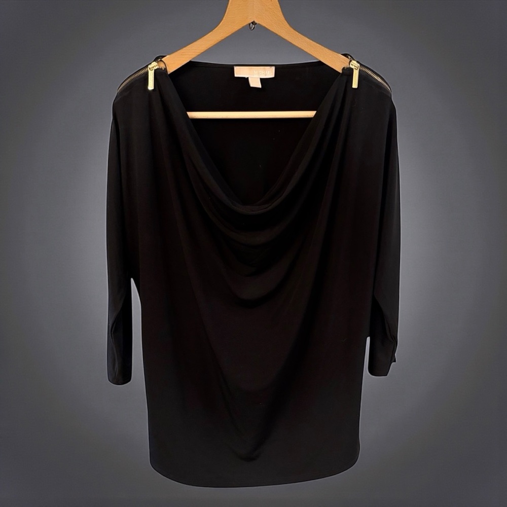 MICHAEL KORS BLACK DRAPED COWL NECK TOP SIZE LARGE